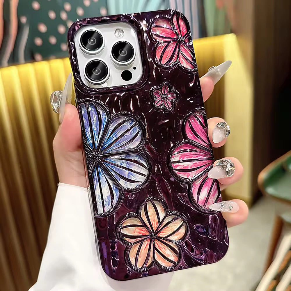 Foil Plating Dark Purple Floral Shaded Case For iPhone 13 & iPhone 14