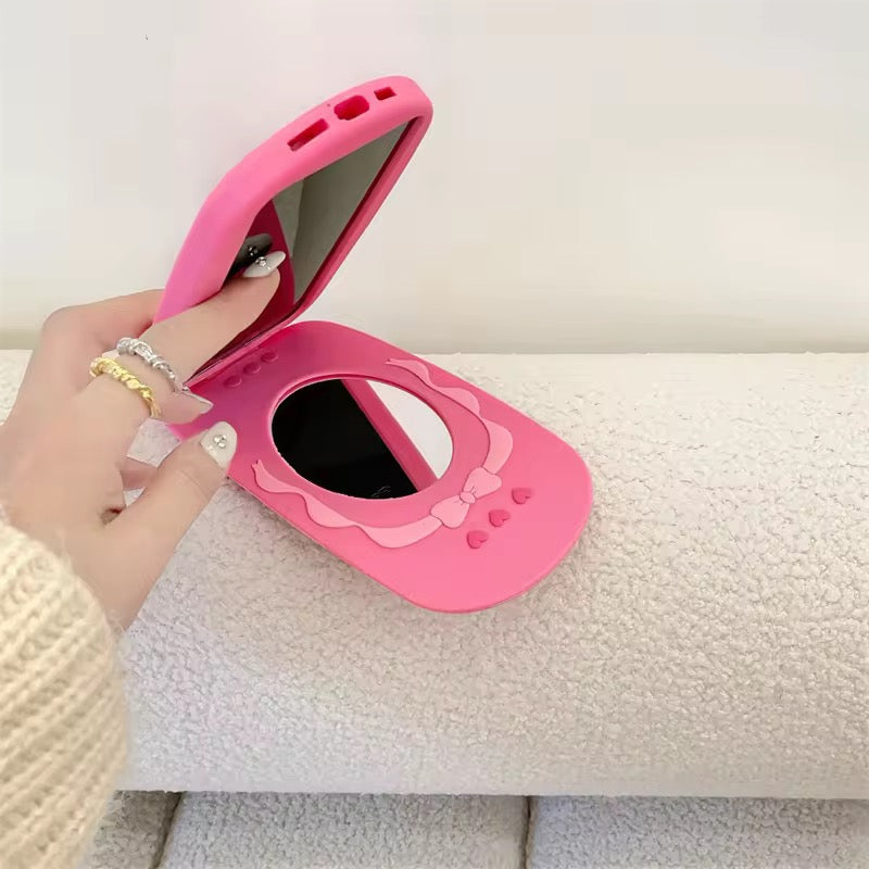 Pink Cellphone Flip Mirror Rubber Silicone Case