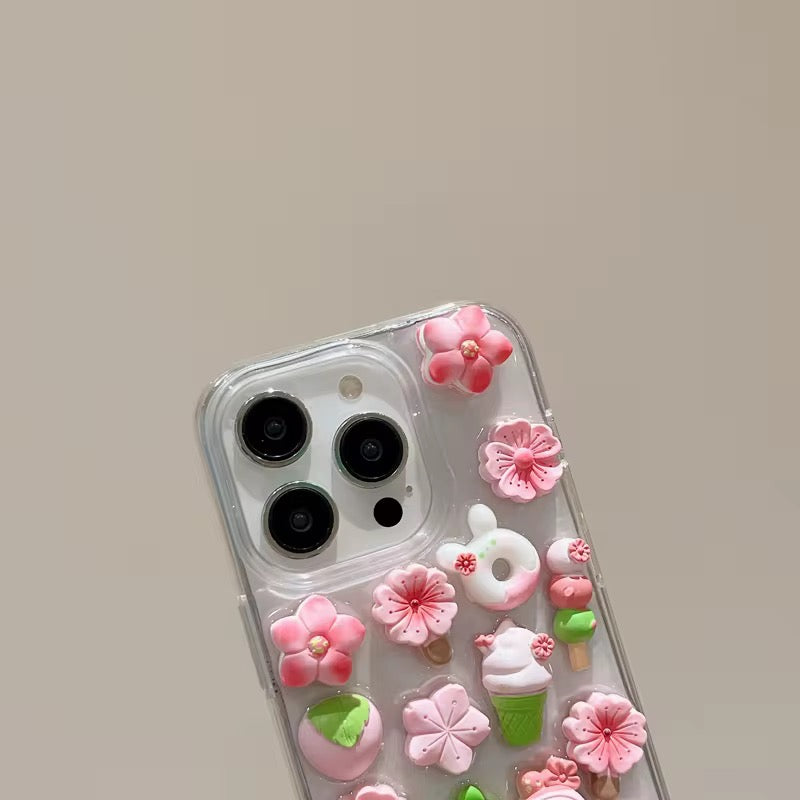 3D Cute Floral Flower Ice Cream Candy Transparent Case