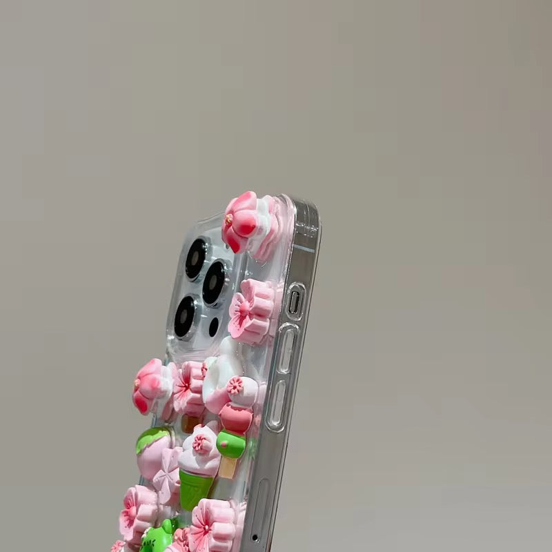 3D Cute Floral Flower Ice Cream Candy Transparent Case