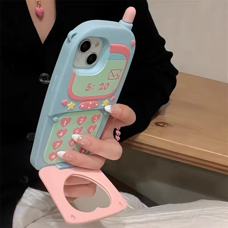 3D Cellphone Blue Pink Mirror Flip For iPhone 15