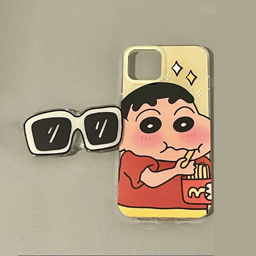 Shin-chan 3D Sunglasses Phone Holder Trendy iPhone Case