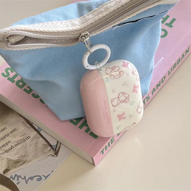 White Pink Teddy Bear Airpod Glossy Case