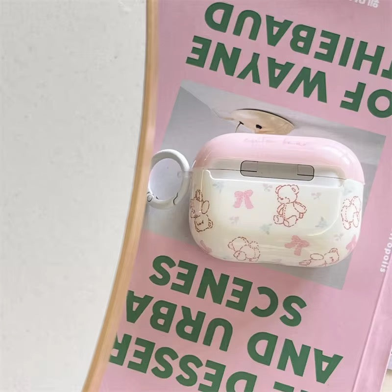 White Pink Teddy Bear Airpod Glossy Case