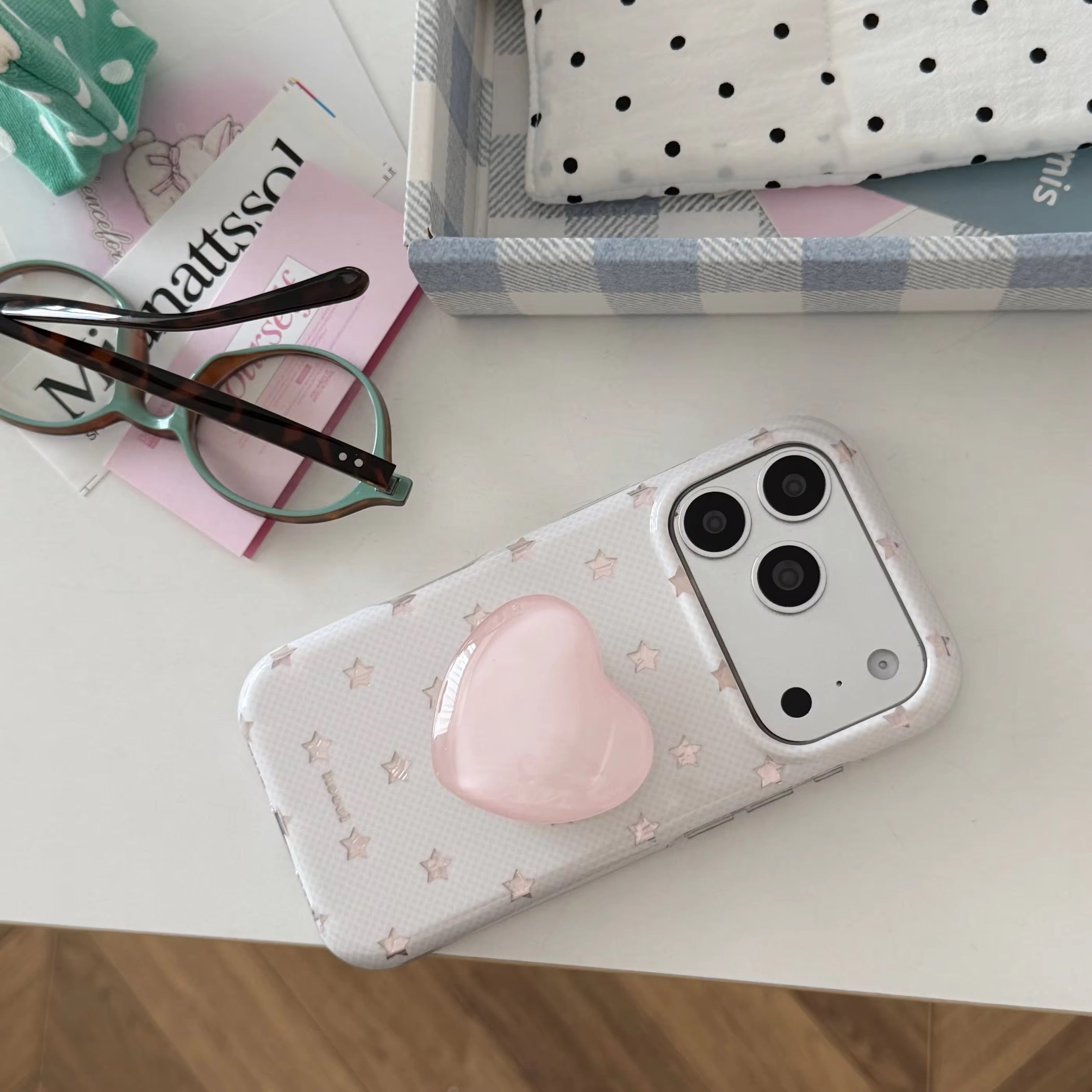 Double Layer Plaid Star With Jelly Love Pre-Order  Phone Holder iPhone Case
