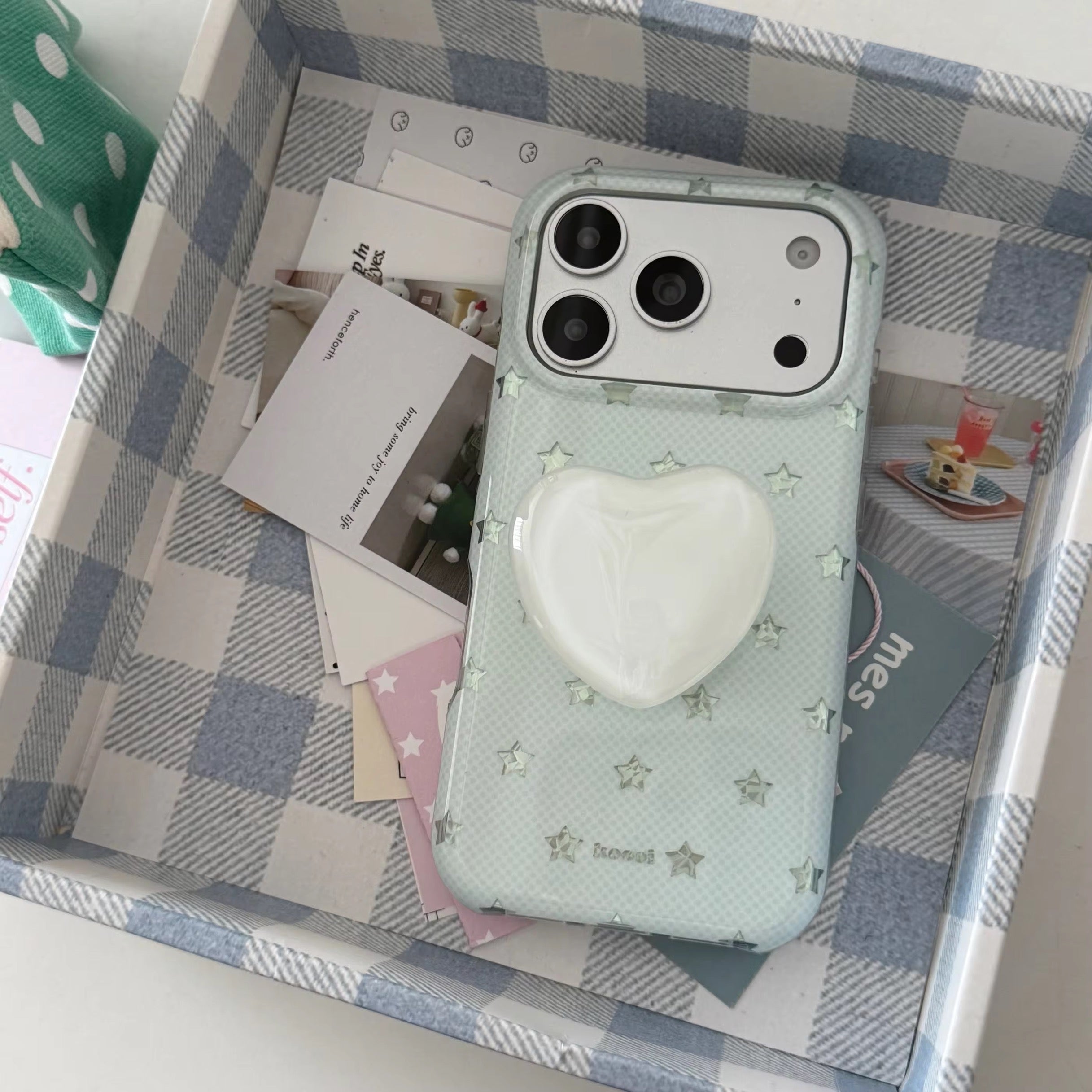 Double Layer Plaid Star With Jelly Love Pre-Order  Phone Holder iPhone Case