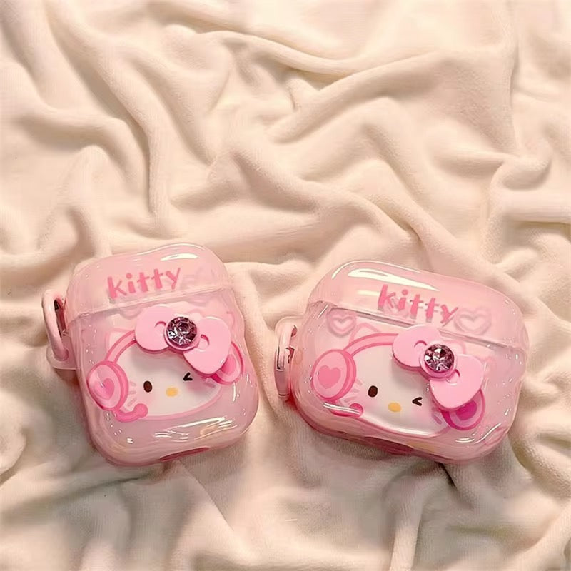 3D Pink Bow Hello Kitty Airpod Glossy Case
