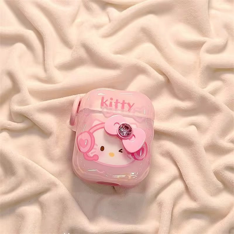 3D Pink Bow Hello Kitty Airpod Glossy Case