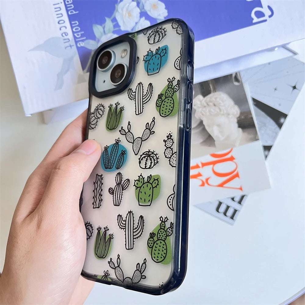 Cute Cactus Transparent Clear Bumper iPhone Hybrid Silicone Case