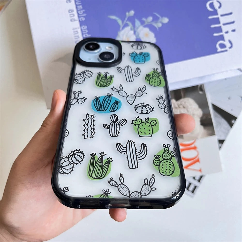 Cute Cactus Transparent Clear Bumper iPhone Hybrid Silicone Case