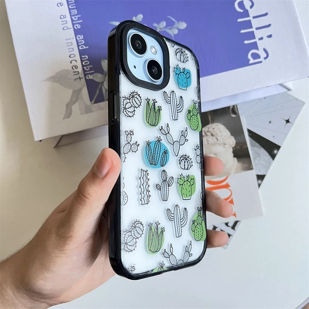 Cute Cactus Transparent Clear Bumper iPhone Hybrid Silicone Case