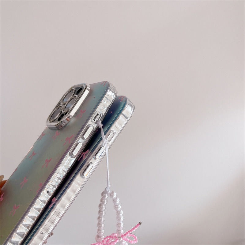 Silver Blue Ray Pink Bow Bumper Camera Protection iPhone Case With Bow Lanyard