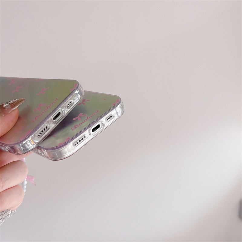 Silver Blue Ray Pink Bow Bumper Camera Protection iPhone Case With Bow Lanyard