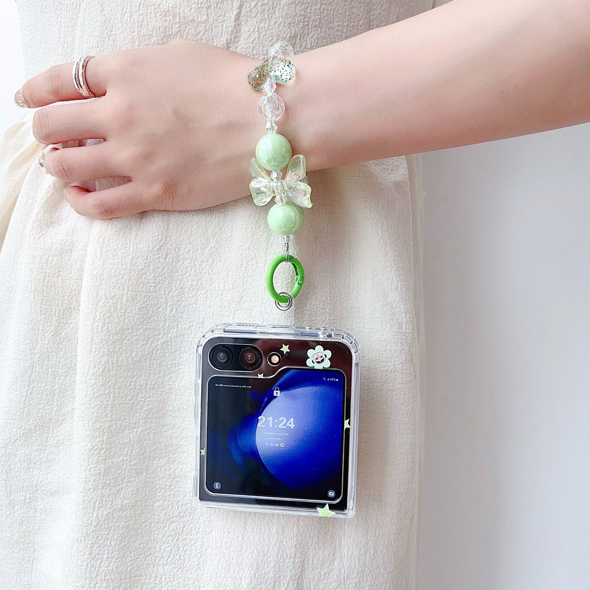 Powerpuff Girls Magsafe Transparent Samsung Z Flip Case With Round Bracelet Lanyard