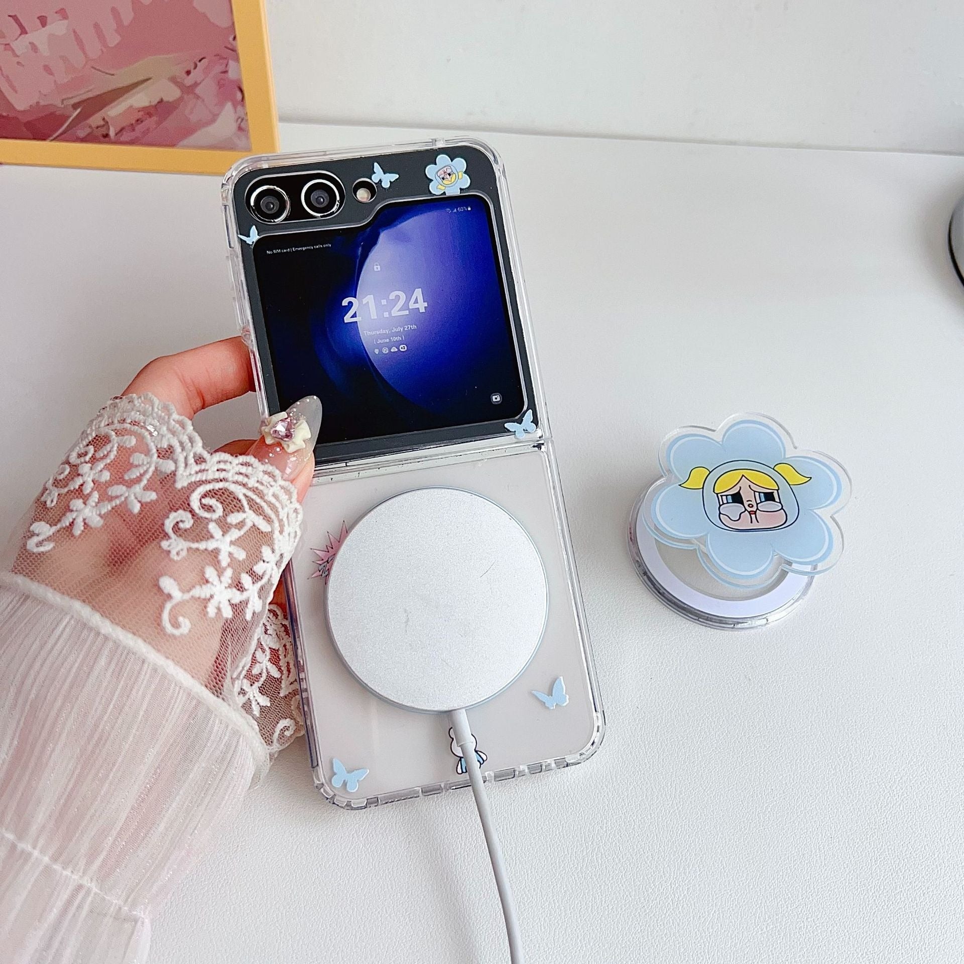 Powerpuff Girls Magsafe Transparent Samsung Z Flip Case With Round