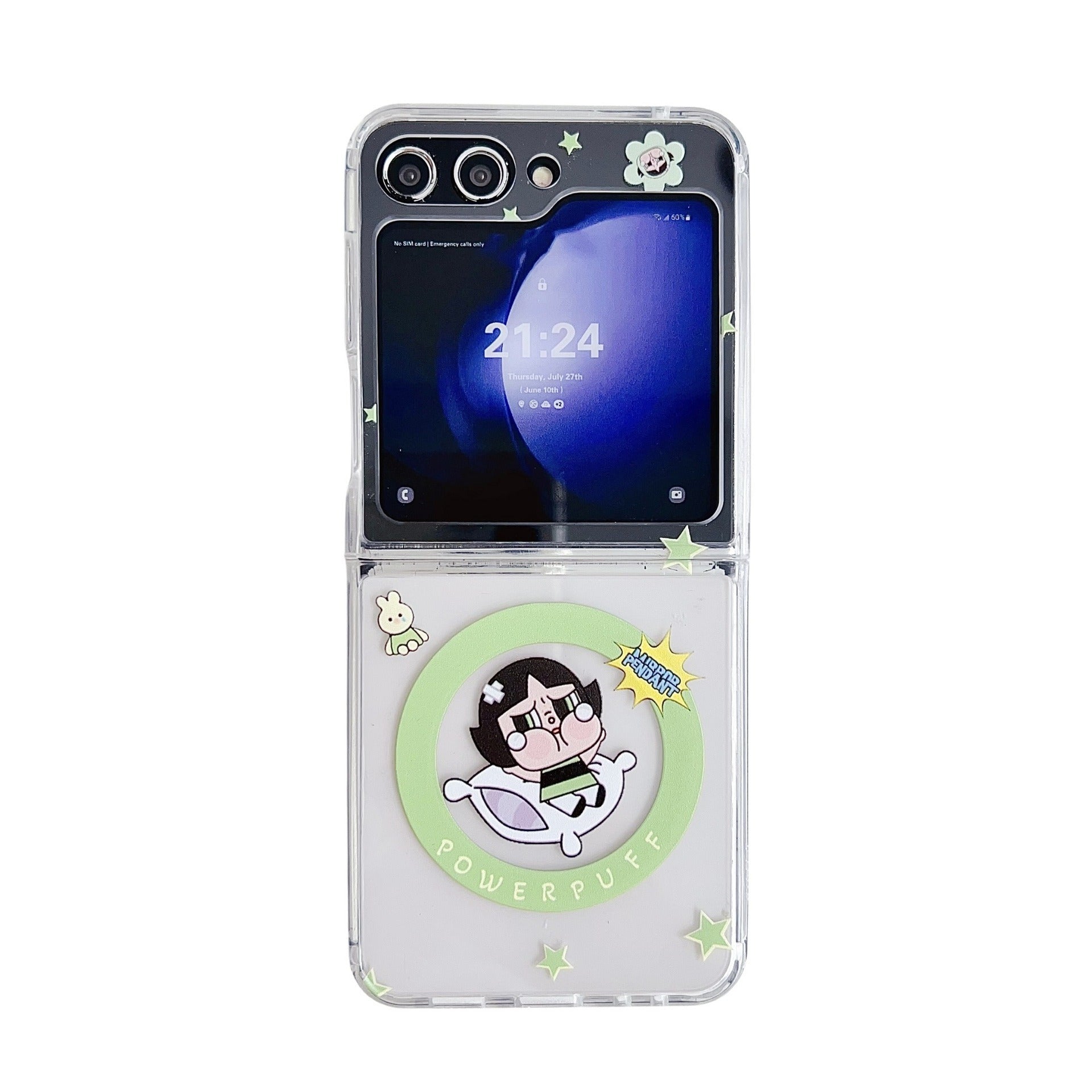 Powerpuff Girls Magsafe Transparent Samsung Z Flip Case With Round Bracelet Lanyard