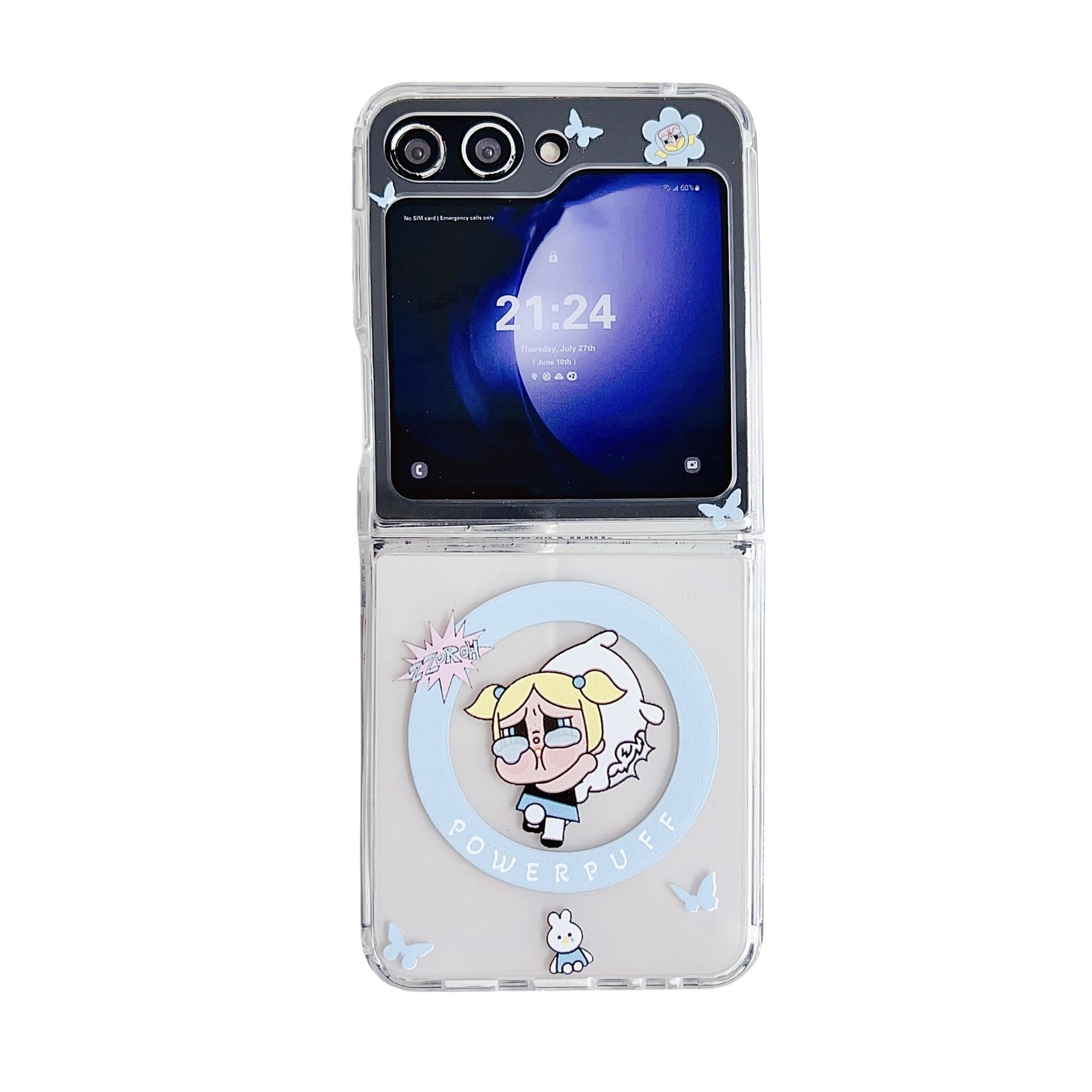 Powerpuff Girls Magsafe Transparent Samsung Z Flip Case With Round Bracelet Lanyard