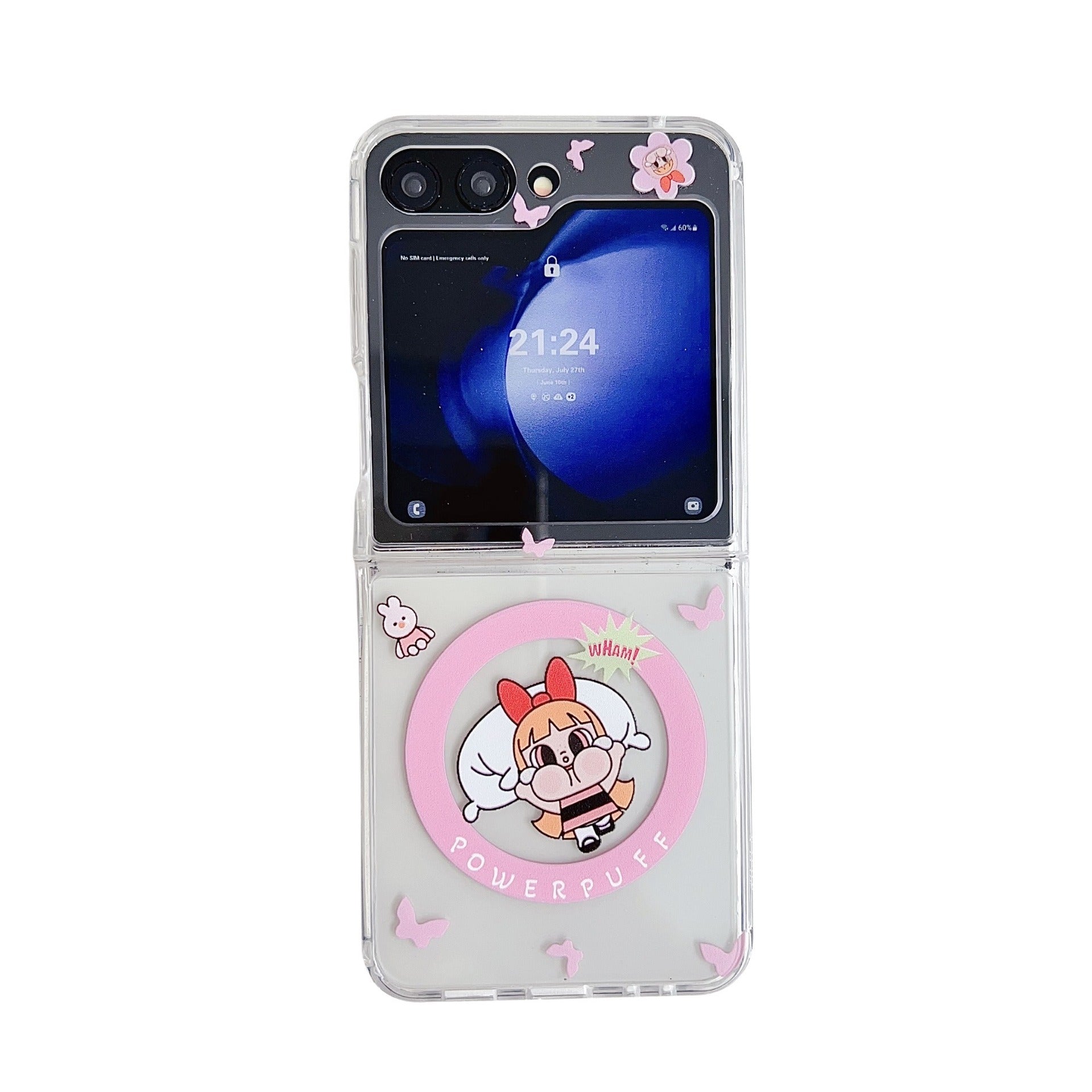 Powerpuff Girls Magsafe Transparent Samsung Z Flip Case With Round Bracelet Lanyard