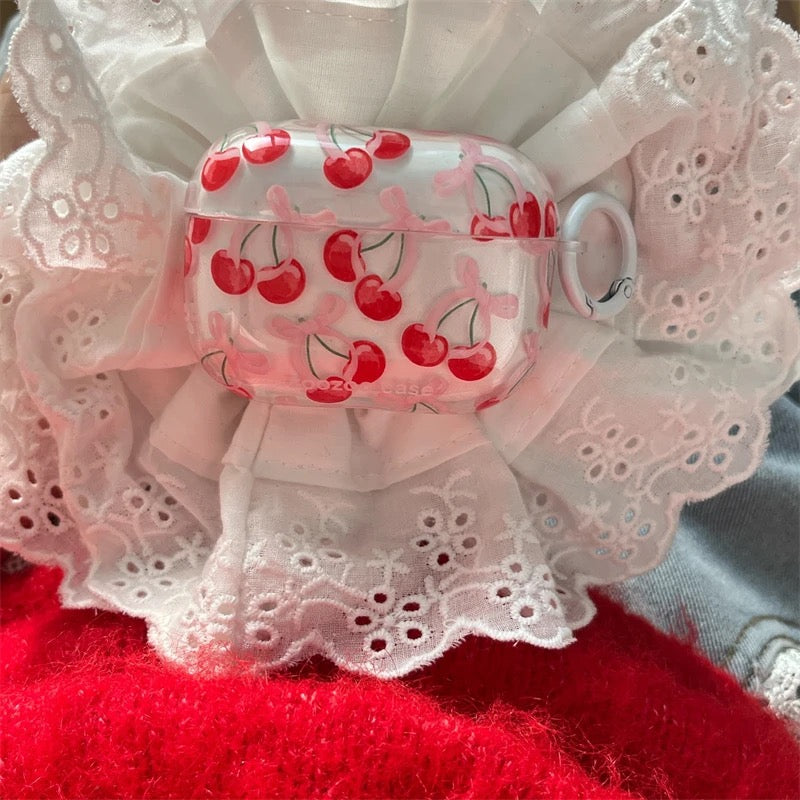 Cherry Bow Pink Red Transparent Clear Airpod Case