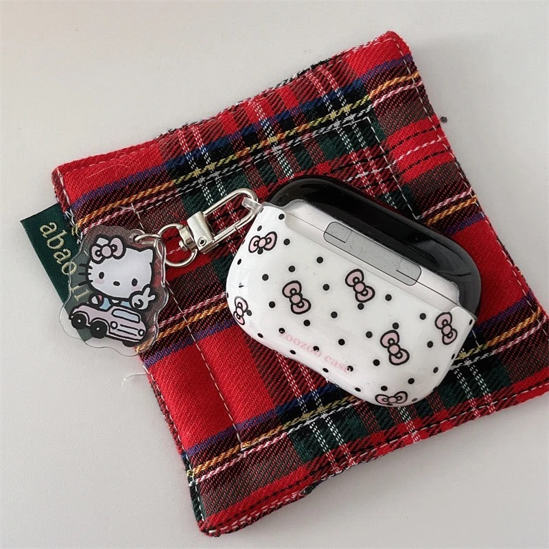 Black White Pink Bow Hello Kitty Airpod Case