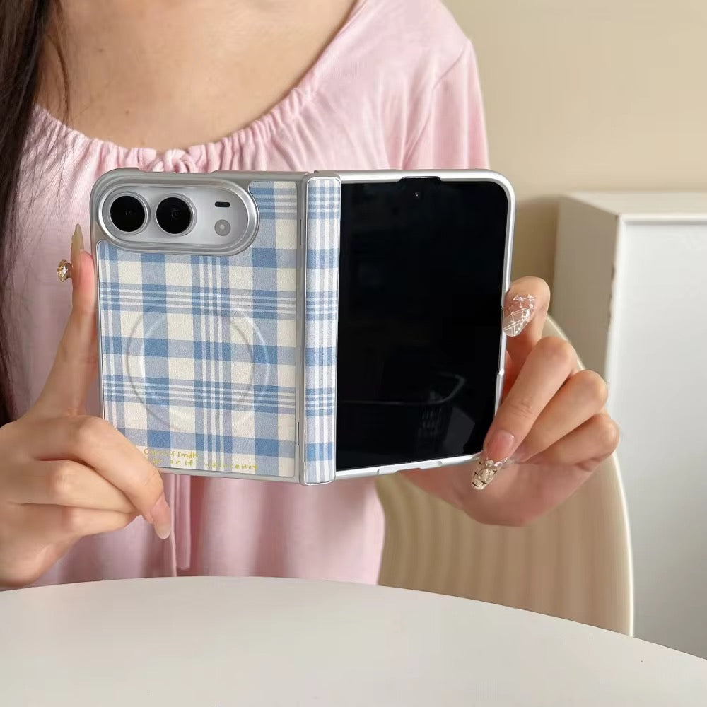 Elegant Fresh Blue Checks  Magsafe iPhone Duo Fold Pre-Order iPhone Case