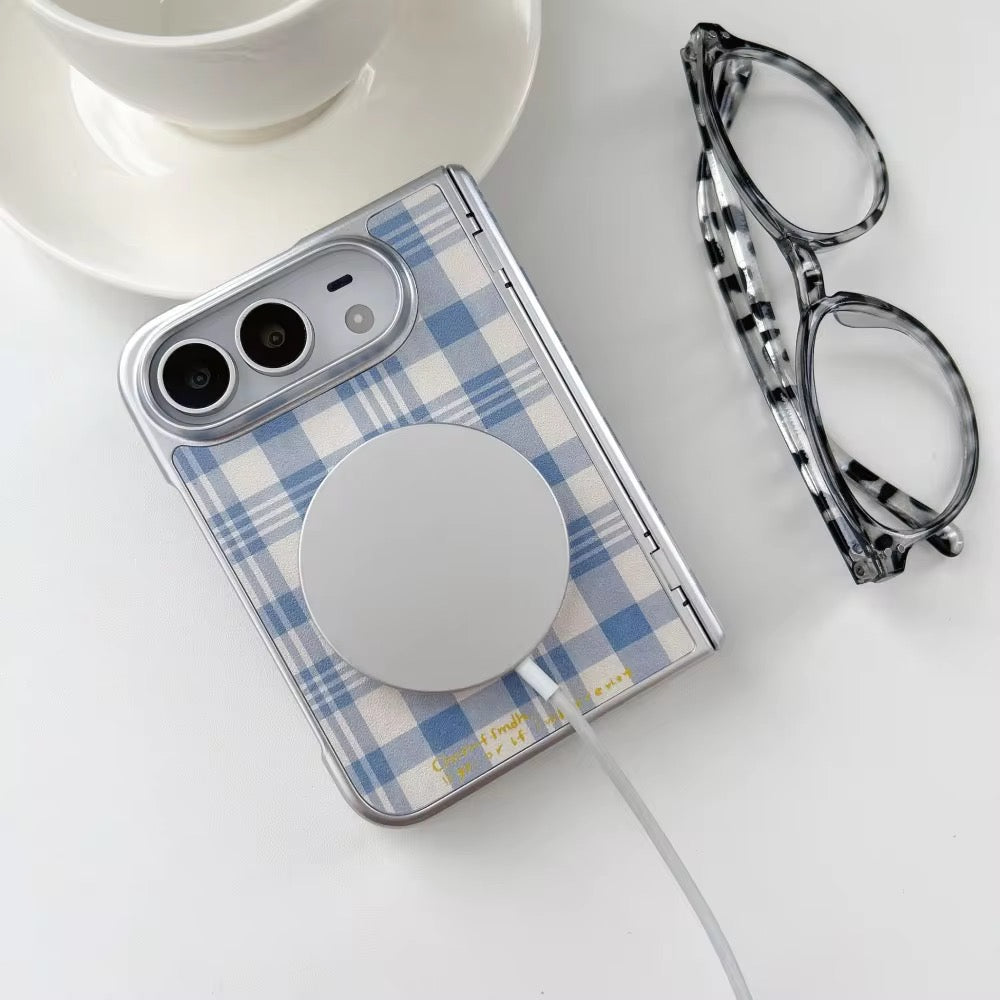 Elegant Fresh Blue Checks  Magsafe iPhone Duo Fold Pre-Order iPhone Case