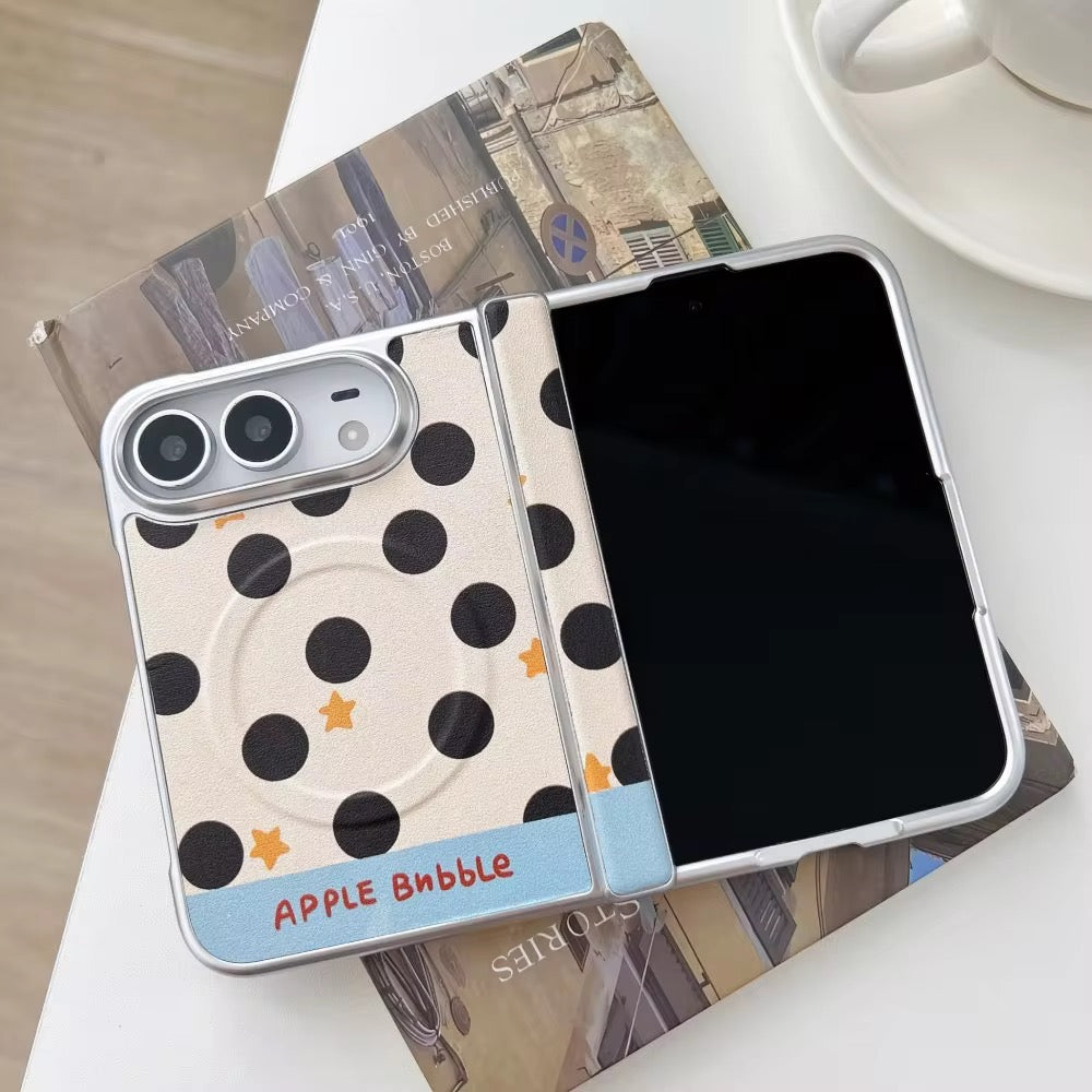 Elegant White Brown Polka Dot Stripes Magsafe iPhone Duo Fold Pre-Order iPhone Case