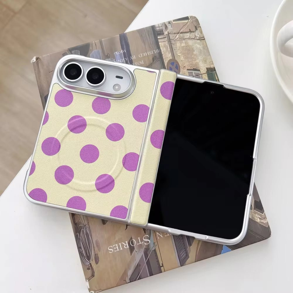 Elegant White Brown Polka Dot Stripes Magsafe iPhone Duo Fold Pre-Order iPhone Case