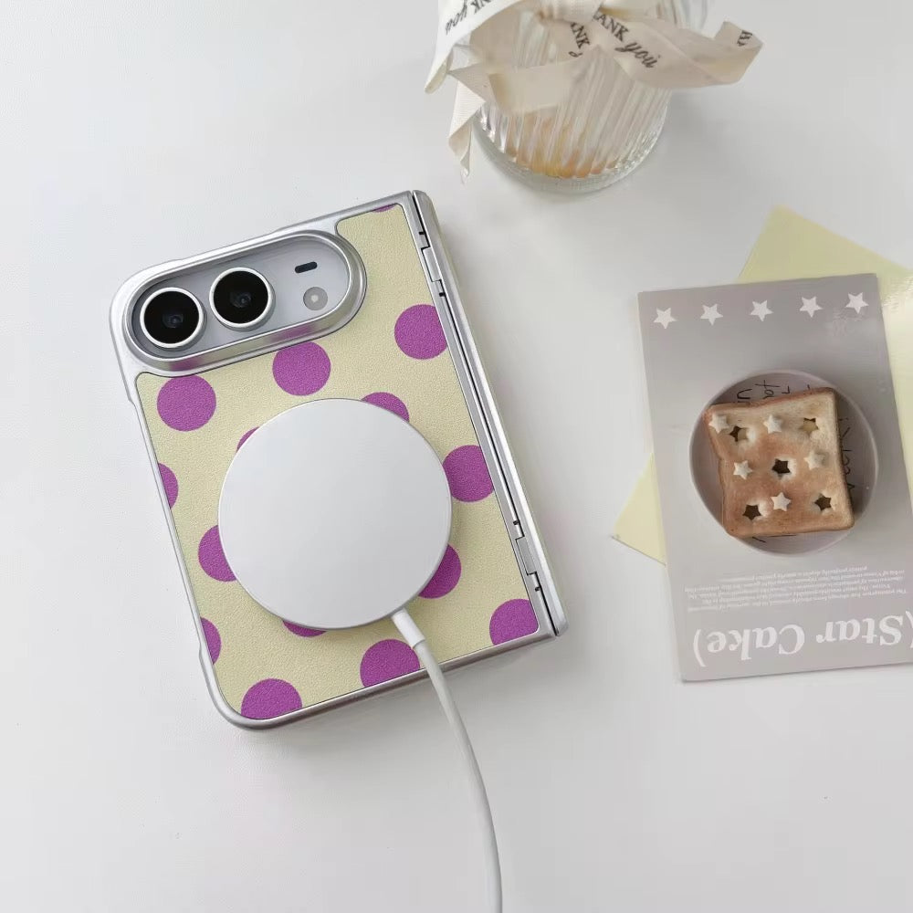Elegant White Brown Polka Dot Stripes Magsafe iPhone Duo Fold Pre-Order iPhone Case