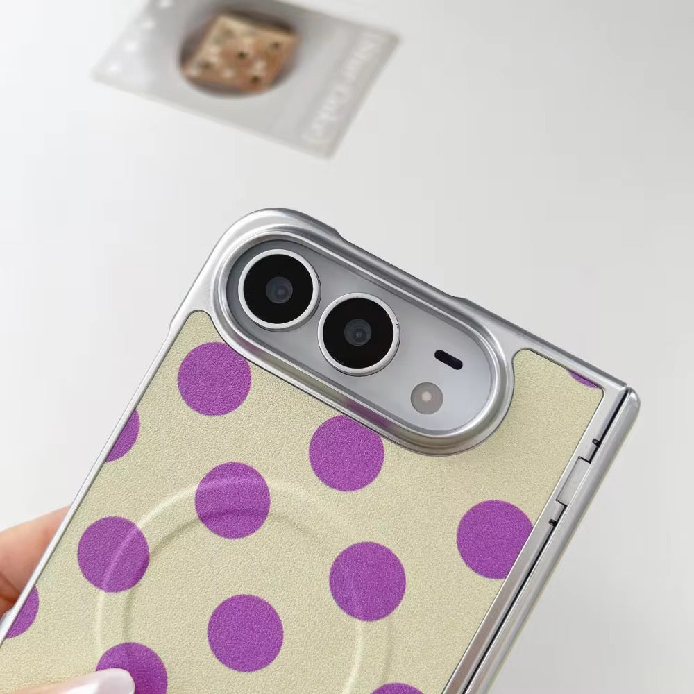Elegant White Brown Polka Dot Stripes Magsafe iPhone Duo Fold Pre-Order iPhone Case