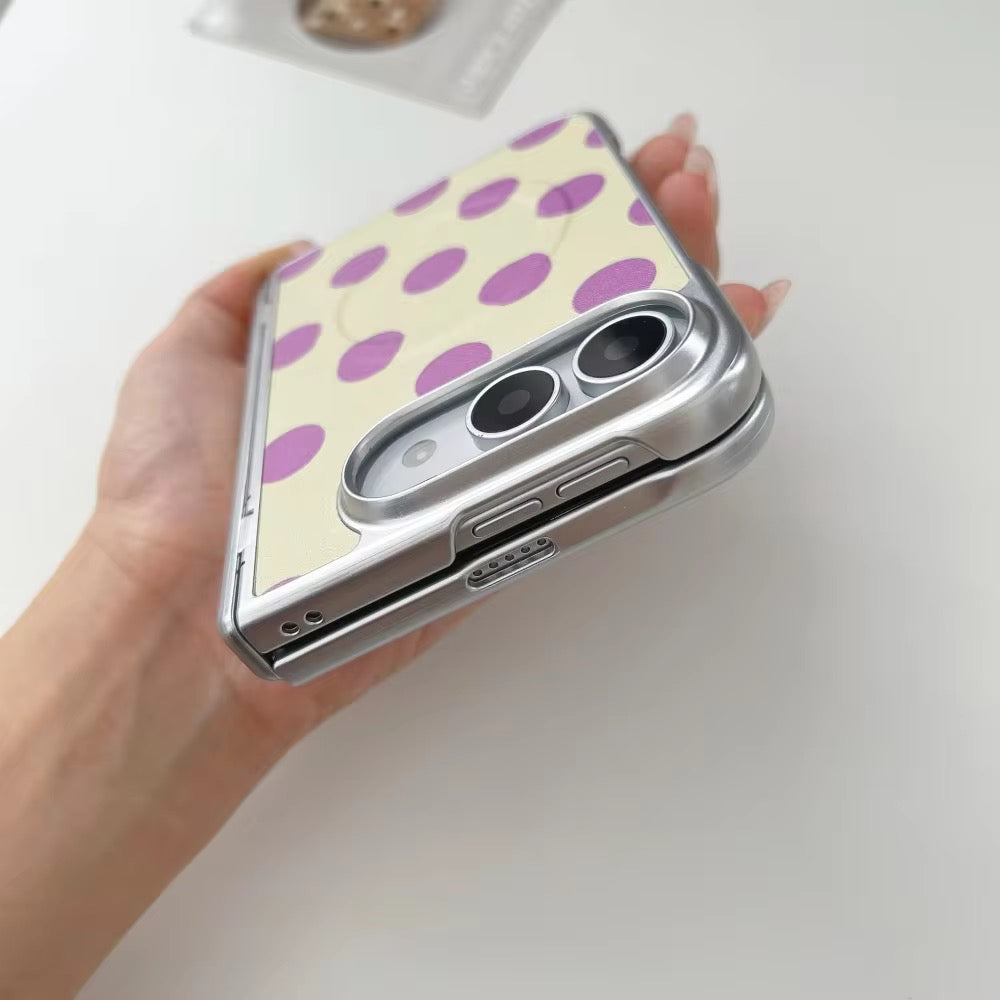 Elegant White Brown Polka Dot Stripes Magsafe iPhone Duo Fold Pre-Order iPhone Case