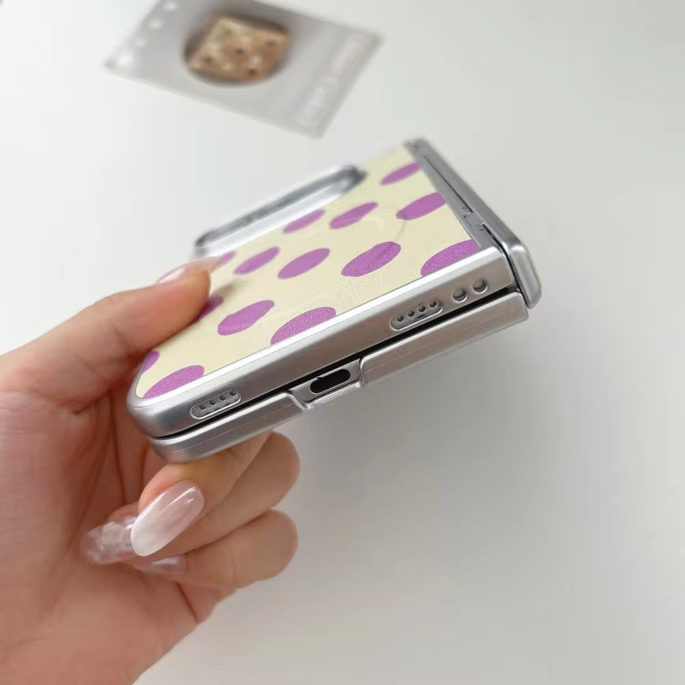 Elegant White Brown Polka Dot Stripes Magsafe iPhone Duo Fold Pre-Order iPhone Case