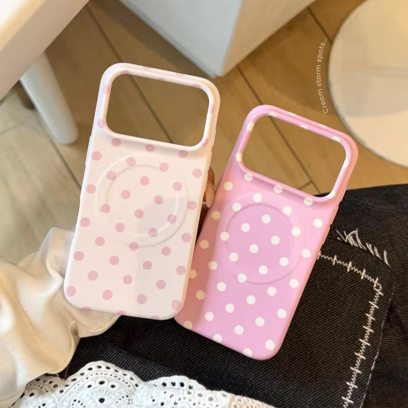 Pink White Polka Dots Magnetic Magsafe Star Phone Holder Pre-Order Silicone Case