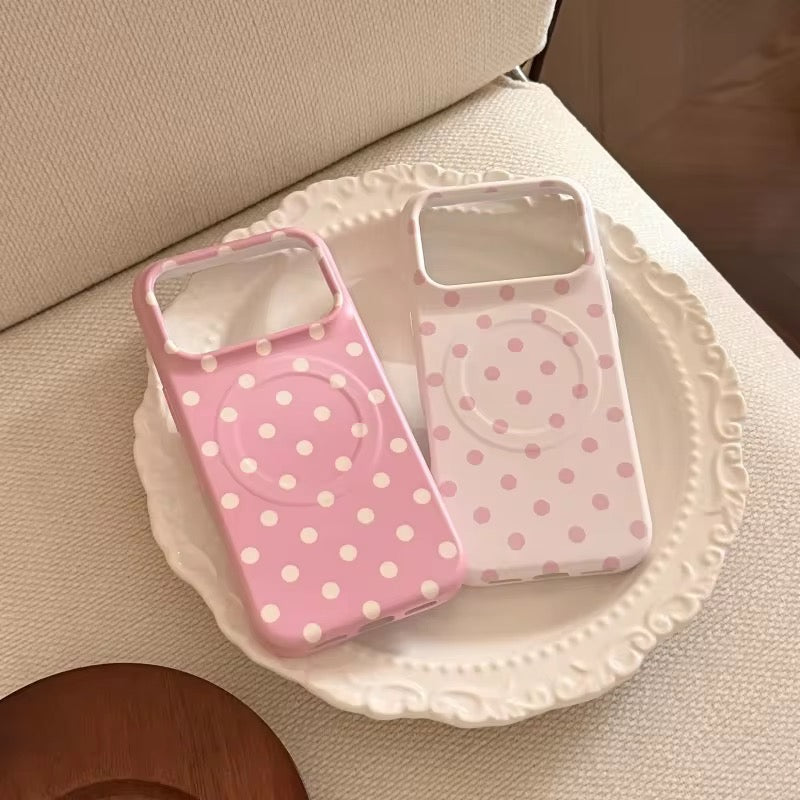 Pink White Polka Dots Magnetic Magsafe Star Phone Holder Pre-Order Silicone Case