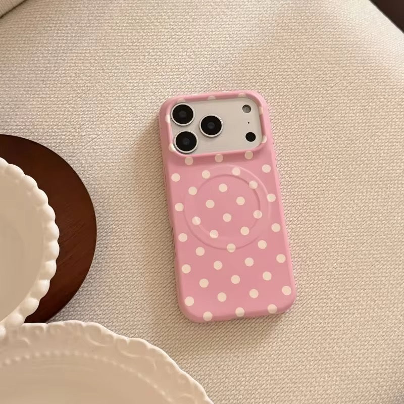 Pink White Polka Dots Magnetic Magsafe Star Phone Holder Pre-Order Silicone Case