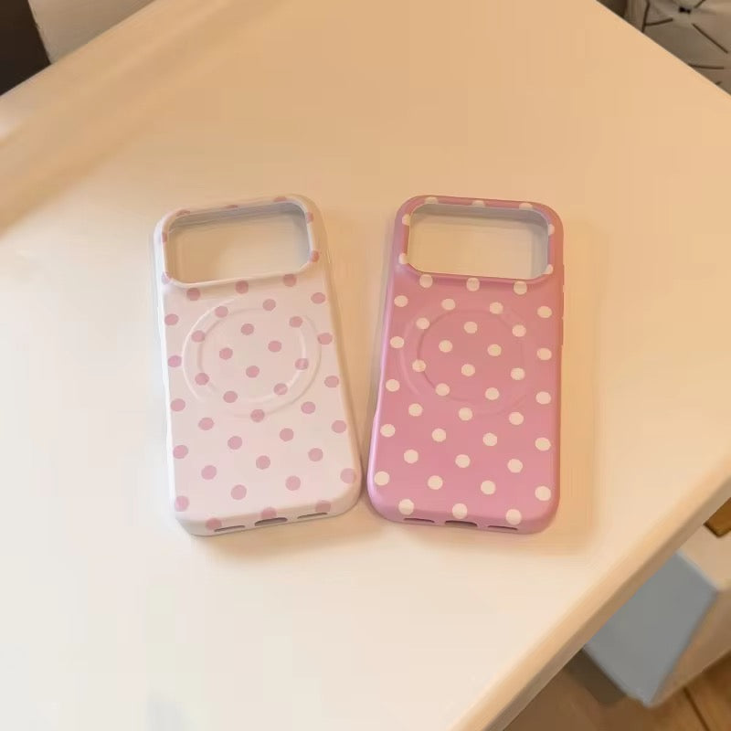 Pink White Polka Dots Magnetic Magsafe Star Phone Holder Pre-Order Silicone Case