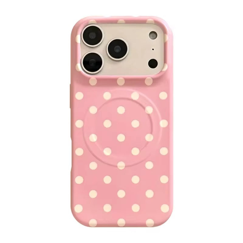 Pink White Polka Dots Magnetic Magsafe Star Phone Holder Pre-Order Silicone Case