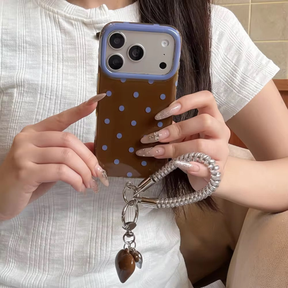 Brown Blue Wave Dot Phone Holder Pre-Order iPhone Silicone Case With Bracelet
