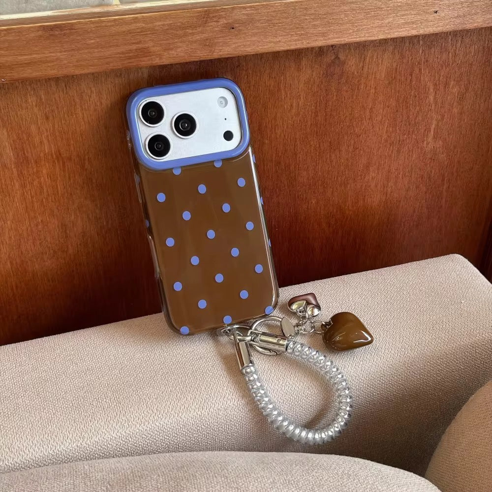 Brown Blue Wave Dot Phone Holder Pre-Order iPhone Silicone Case With Bracelet