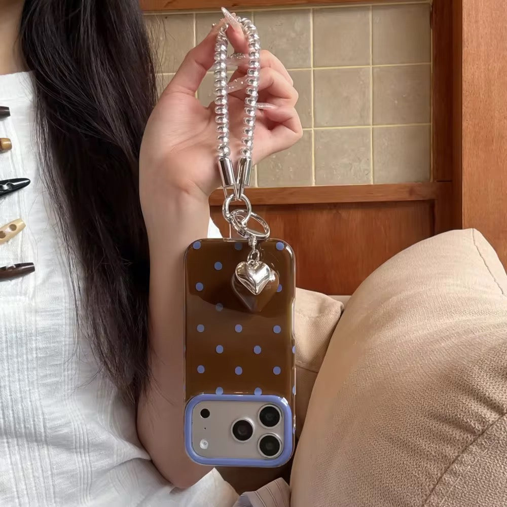 Brown Blue Wave Dot Phone Holder Pre-Order iPhone Silicone Case With Bracelet