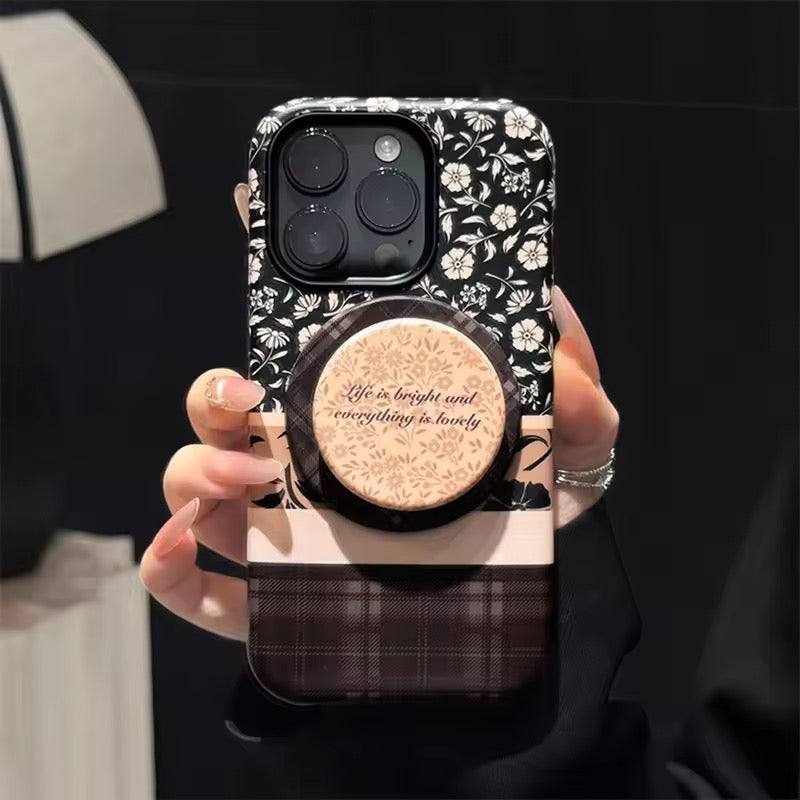 Vintage Pattern Glossy Magnetic Phone Holder iPhone Pre-Order Case