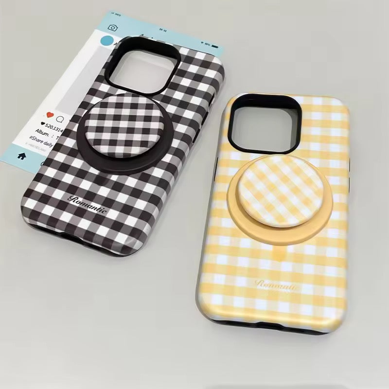 Checkered Glossy Plaid Magnetic Phone Holder iPhone Pre-Order Case