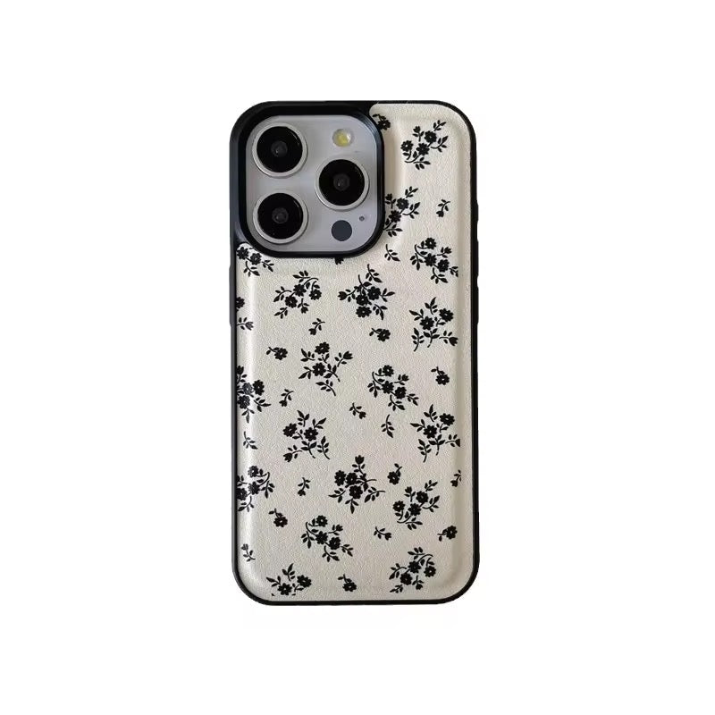 Retro Black Floral Leather Style Full Protection iPhone Bumper Case