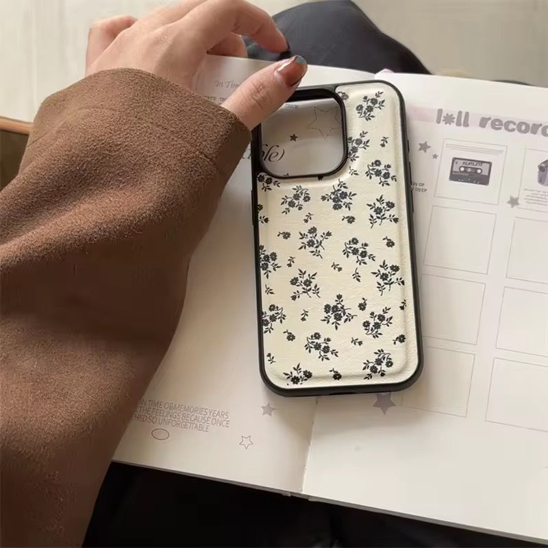 Retro Black Floral Leather Style Full Protection iPhone Bumper Case
