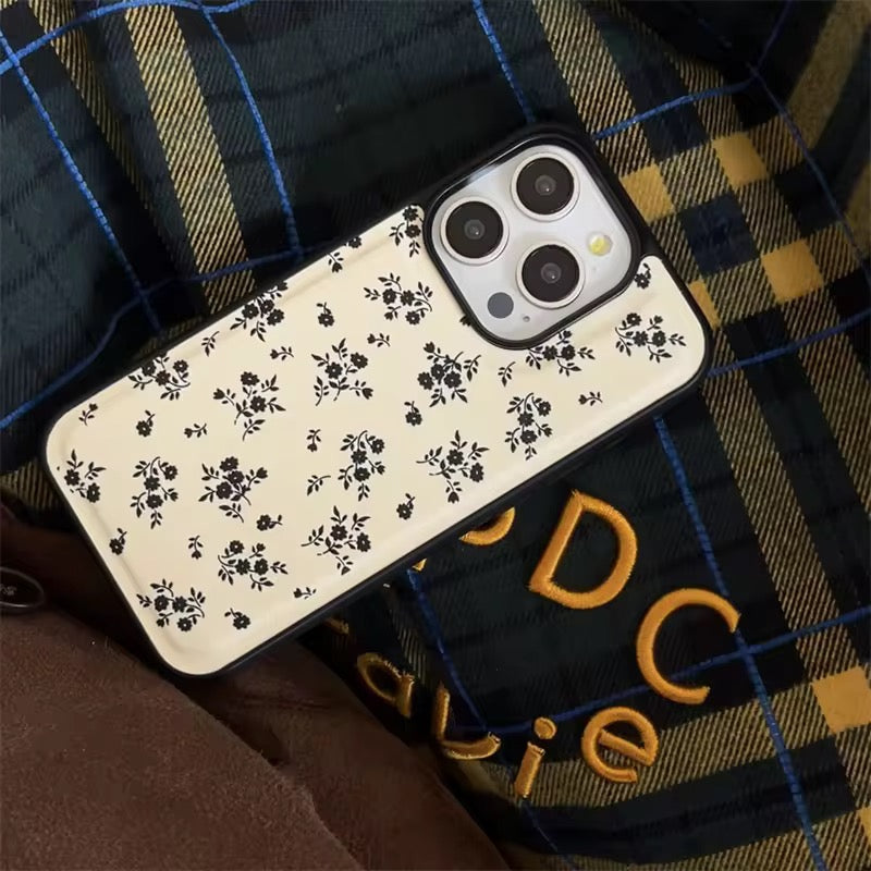 Retro Black Floral Leather Style Full Protection iPhone Bumper Case