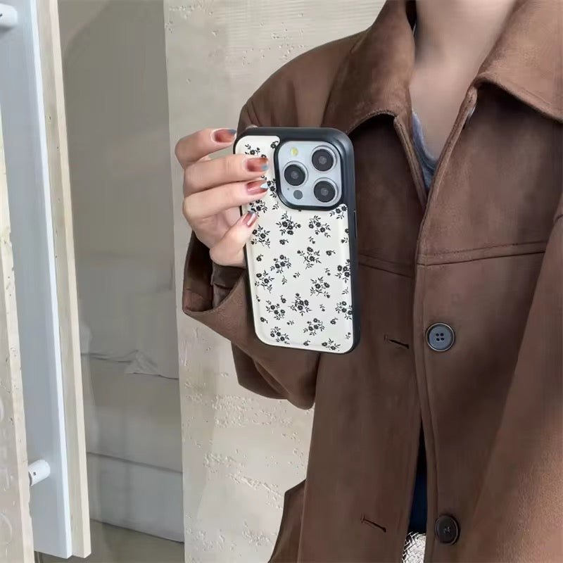 Retro Black Floral Leather Style Full Protection iPhone Bumper Case