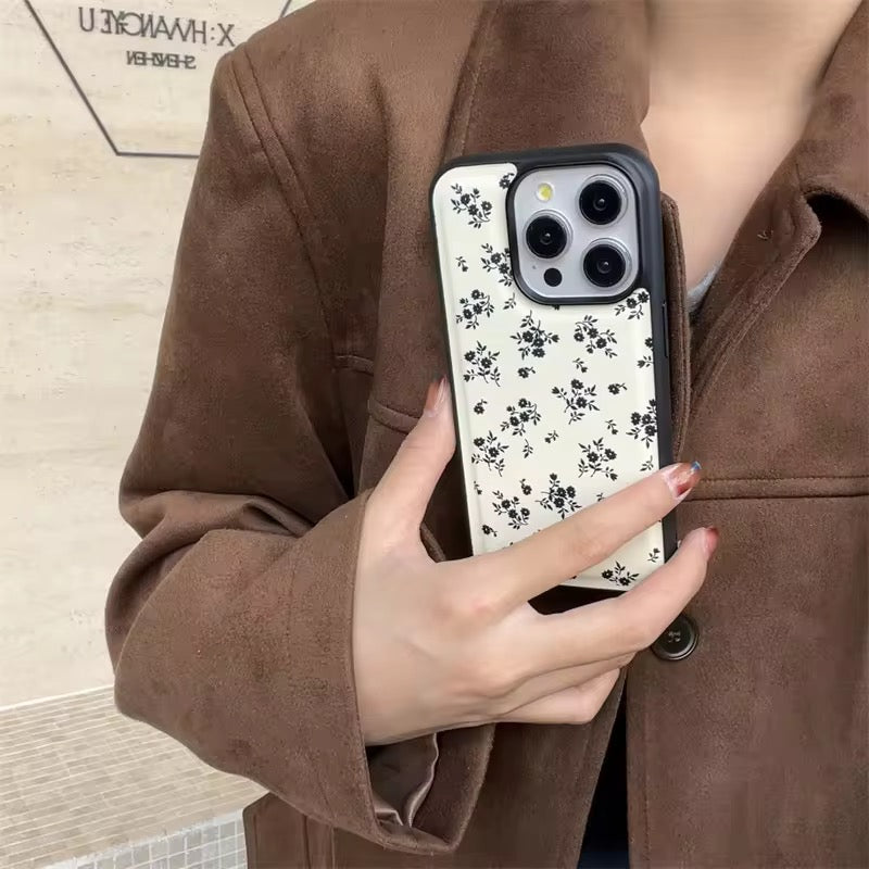 Retro Black Floral Leather Style Full Protection iPhone Bumper Case