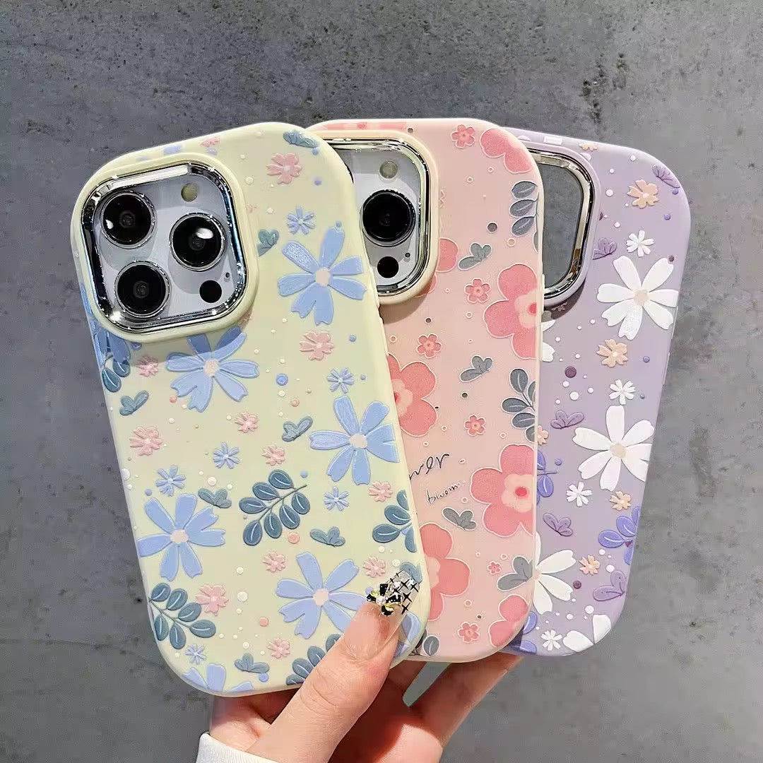 Fresh Candy Colorful Flowers Silver Border iPhone Silicone Rubber Case