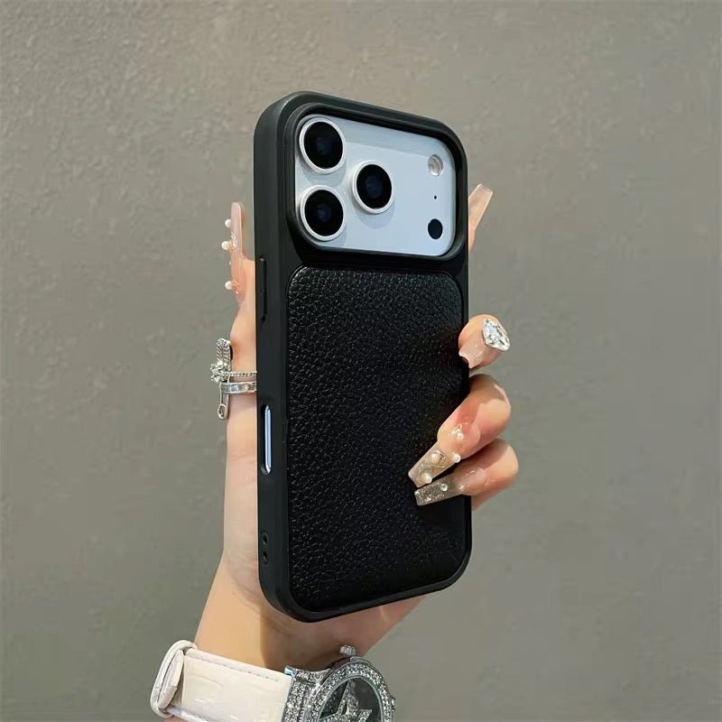 Leather Litchi Pattern Black Bumper iPhone Pre-Order Case