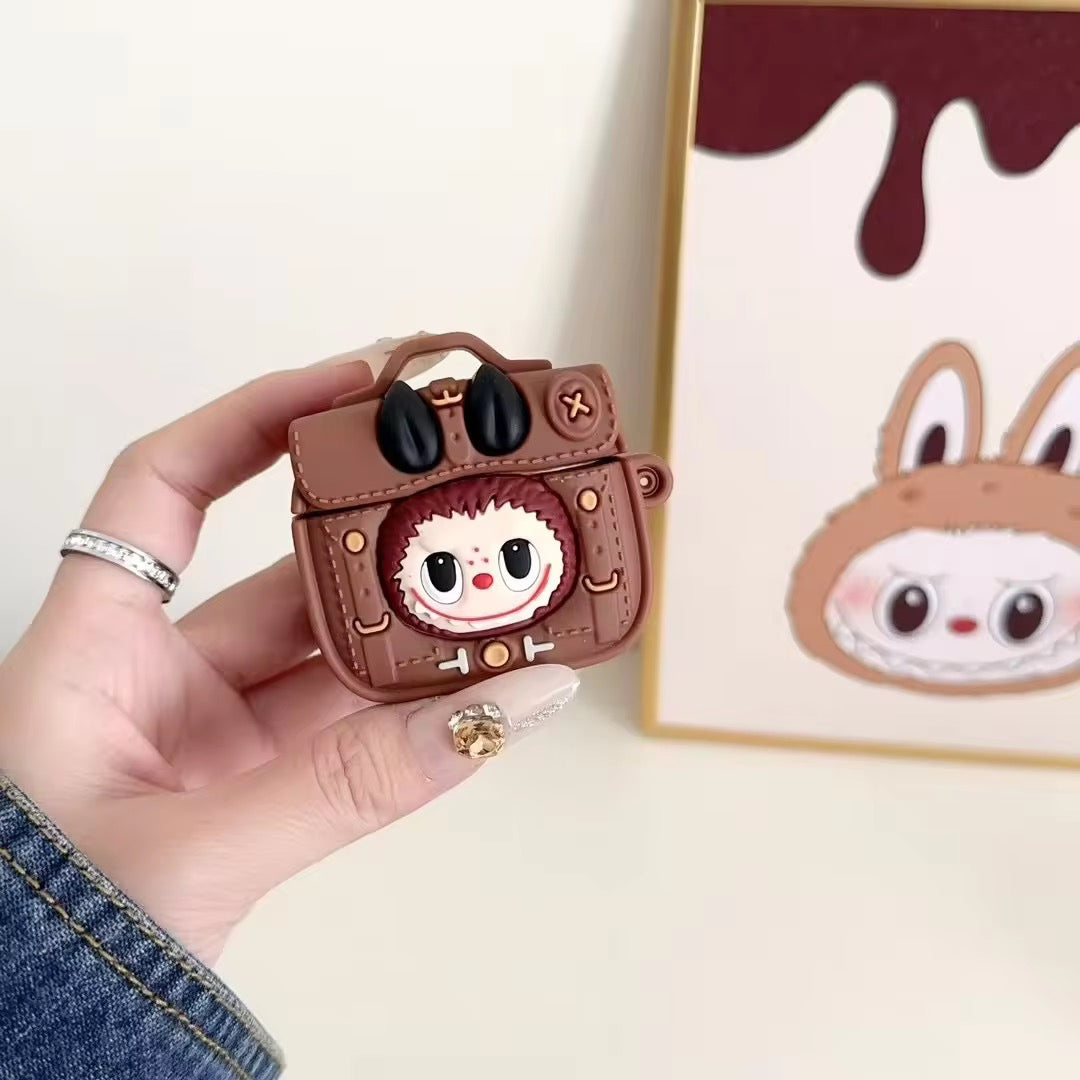 3D Labubu Bag Luxury Airpod Case With Brown Lanyard
